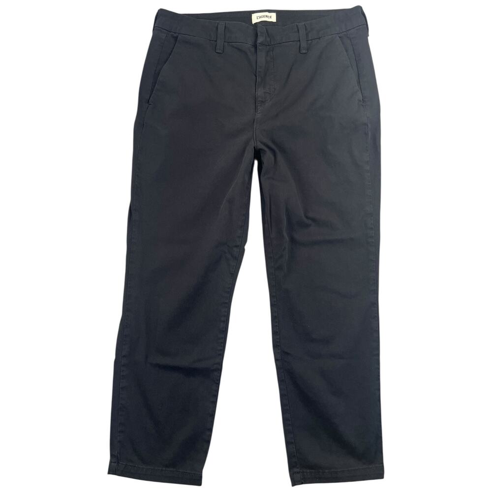 L’AGENCE Cropped Straight Leg Pants Black Stretch Cotton Trouser - 29